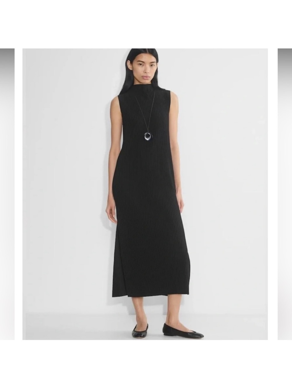Aritzia Black Sleeveless Ribbed Mock-Neck Maxi Dress